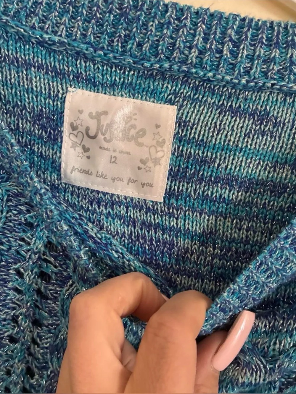 Justice Girl’s Blue Y2K Cable Knit Sweater Size 12